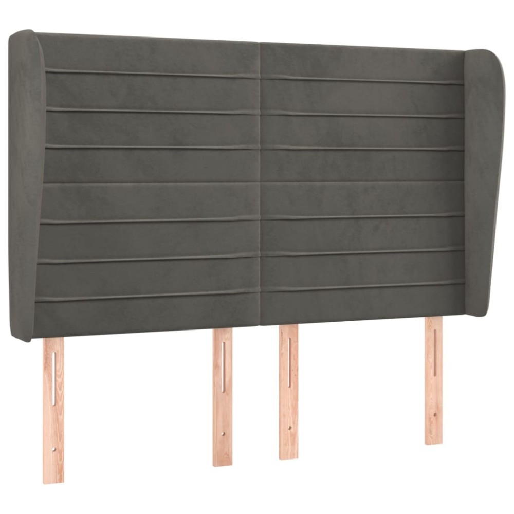 vidaXL Tăblie de pat cu aripioare gri închis 147x23x118/128 cm catifea
