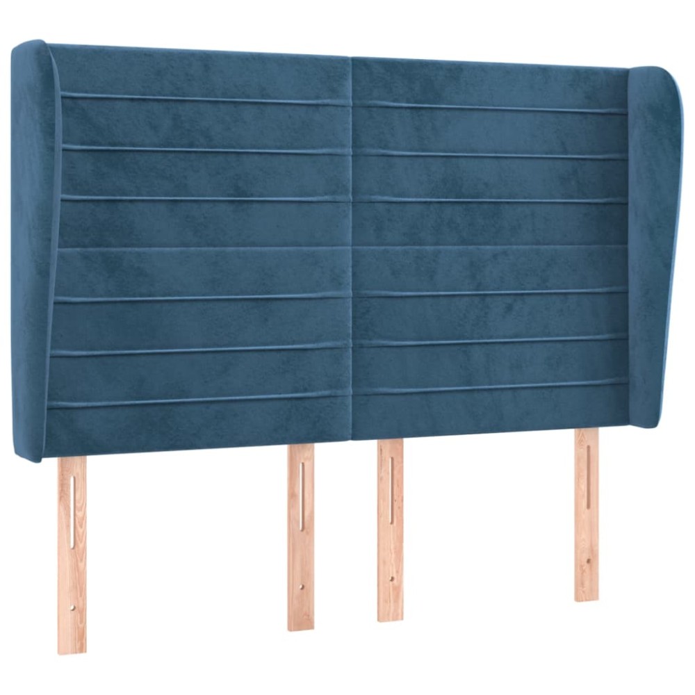 vidaXL Tăblie pat cu urechi albastru închis 147x23x118/128 cm catifea