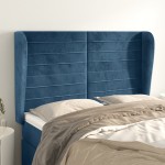 vidaXL Tăblie pat cu urechi albastru închis 147x23x118/128 cm catifea vidaXL Tăblie pat cu urechi albastru închis 147x23x118/128 cm catifea