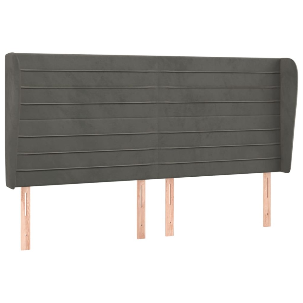 vidaXL Tăblie de pat cu aripioare gri închis 183x23x118/128 cm catifea