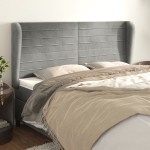 vidaXL Tăblie de pat cu aripioare gri deschis 203x23x118/128cm catifea vidaXL Tăblie de pat cu aripioare gri deschis 203x23x118/128cm catifea