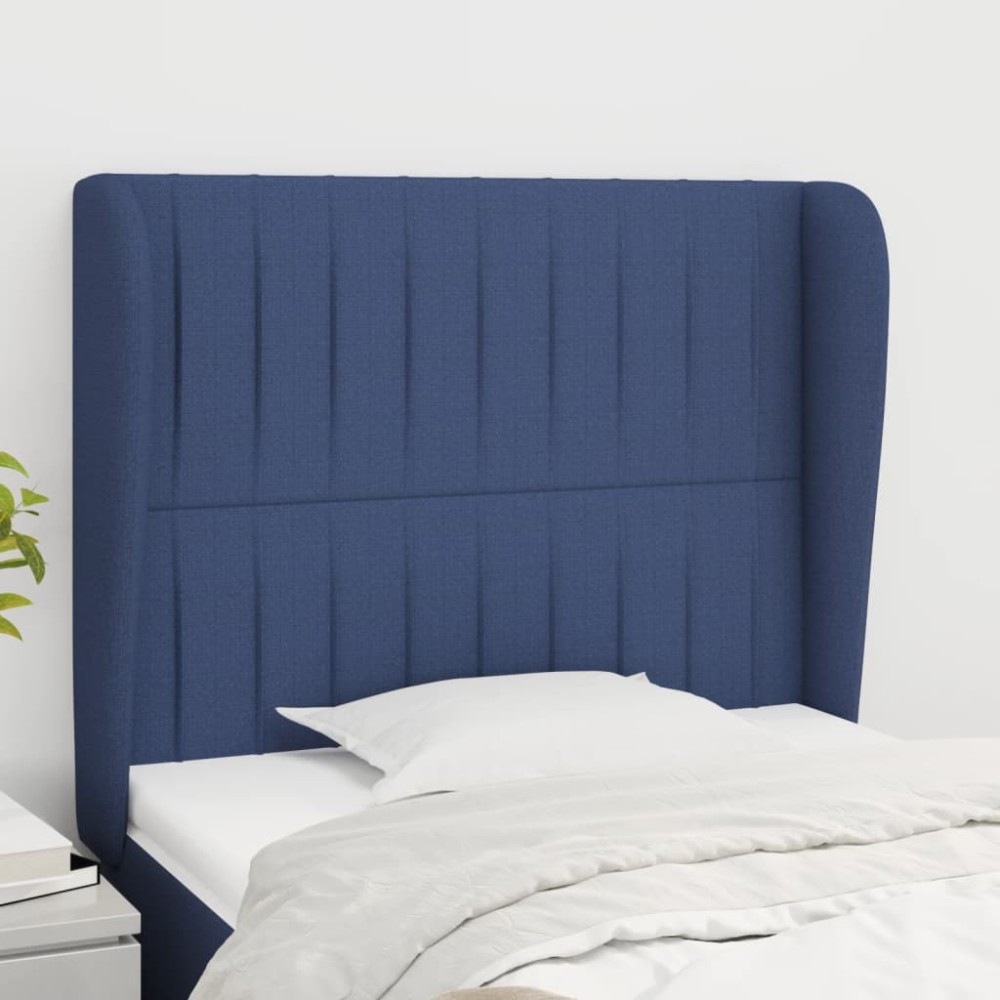 vidaXL Tăblie de pat cu aripioare, albastru, 103x23x118/128 cm, textil