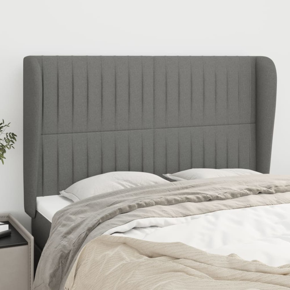 vidaXL Tăblie de pat cu aripioare gri închis 147x23x118/128 cm textil