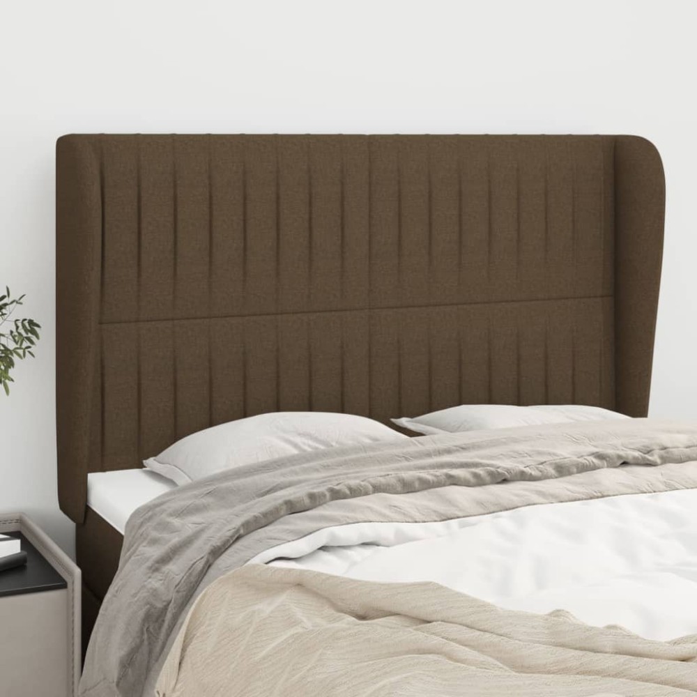vidaXL Tăblie de pat cu aripioare maro închis 147x23x118/128 cm textil