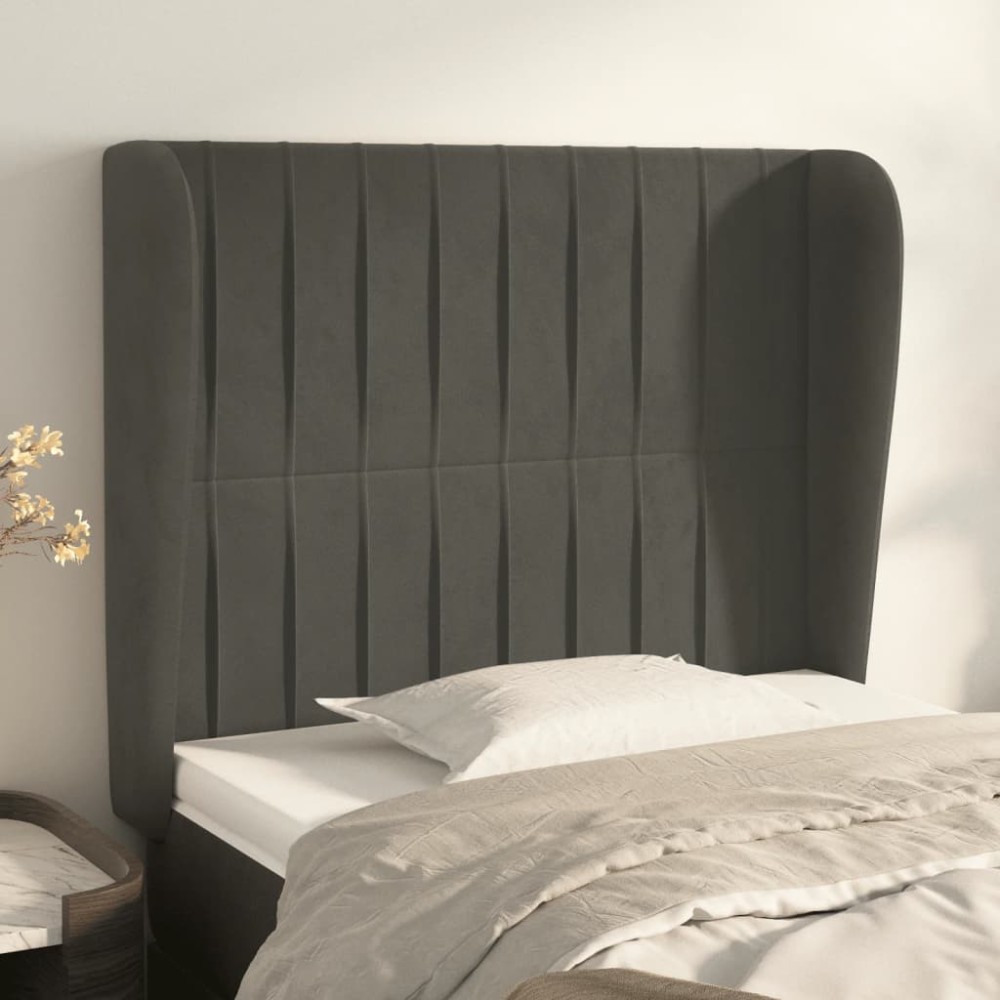 vidaXL Tăblie de pat cu aripioare gri închis 83x23x118/128 cm catifea
