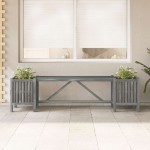 vidaXL Bancă de grădină cu 2 jardiniere, 150 cm, gri, lemn de acacia vidaXL Bancă de grădină cu 2 jardiniere, 150 cm, gri, lemn de acacia