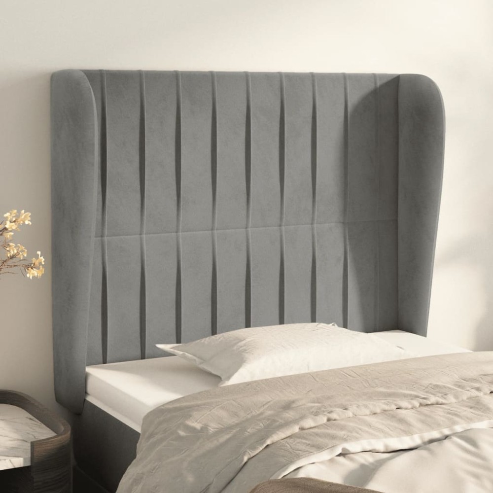 vidaXL Tăblie de pat cu aripioare gri deschis 93x23x118/128 cm catifea