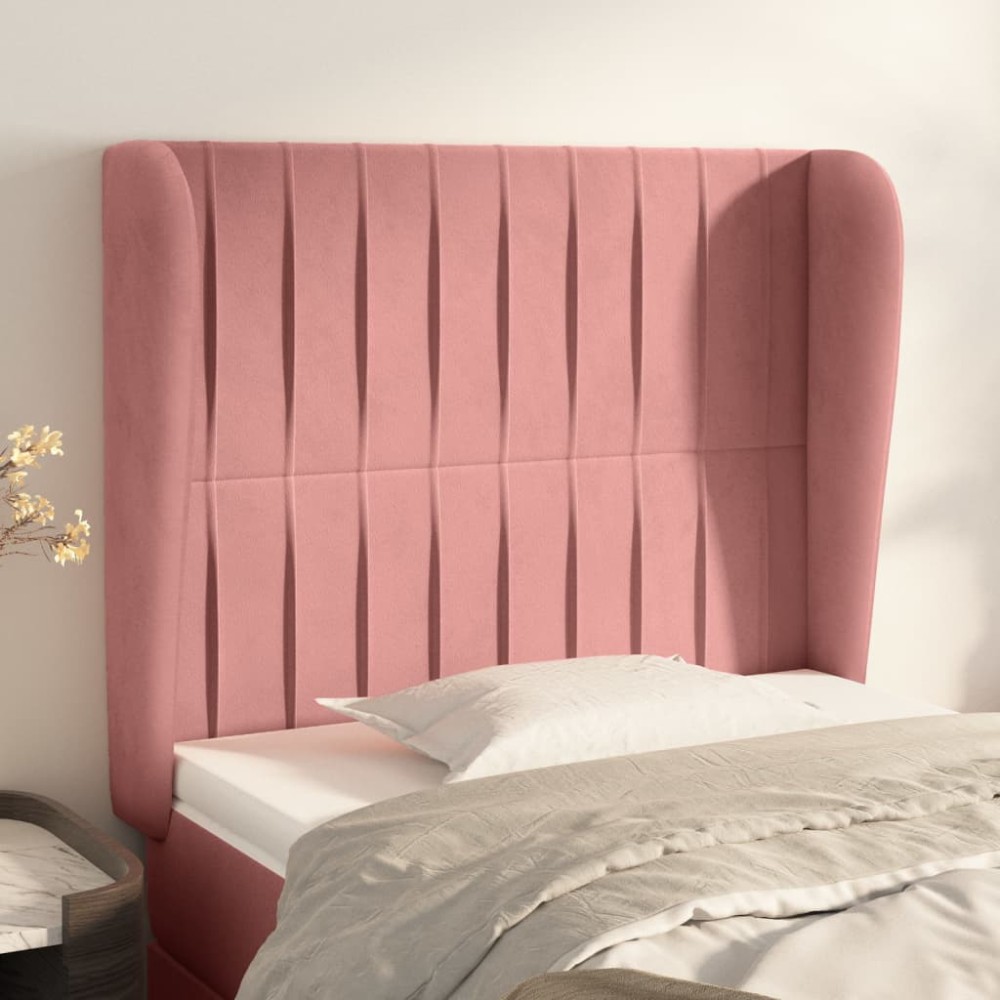 vidaXL Tăblie de pat cu aripioare, roz, 93x23x118/128 cm, catifea