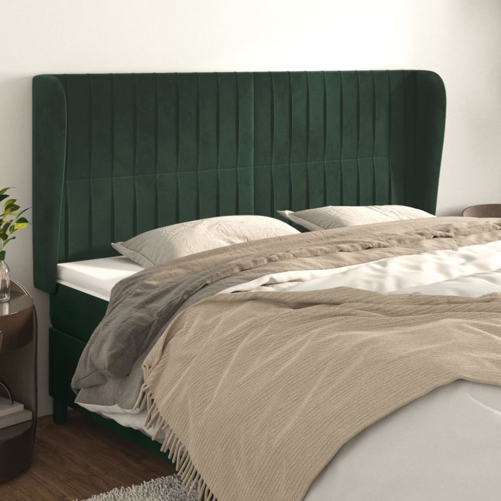 vidaXL Tăblie pat cu aripioare verde închis 183x23x118/128 cm catifea