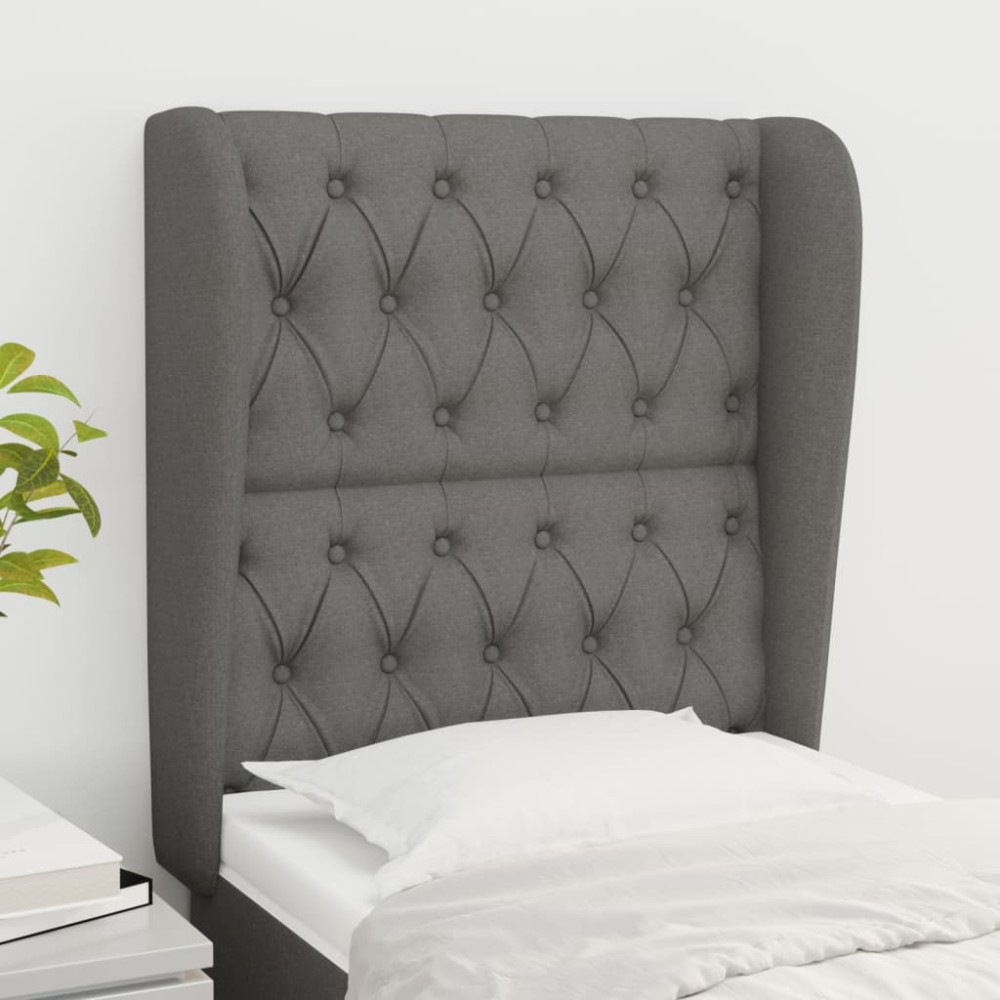 vidaXL Tăblie de pat cu aripioare gri închis 83x23x118/128 cm textil