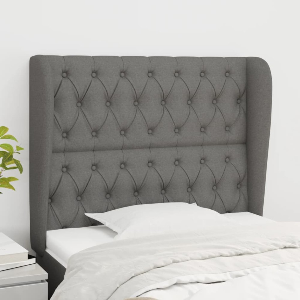 vidaXL Tăblie de pat cu aripioare gri închis 93x23x118/128 cm textil