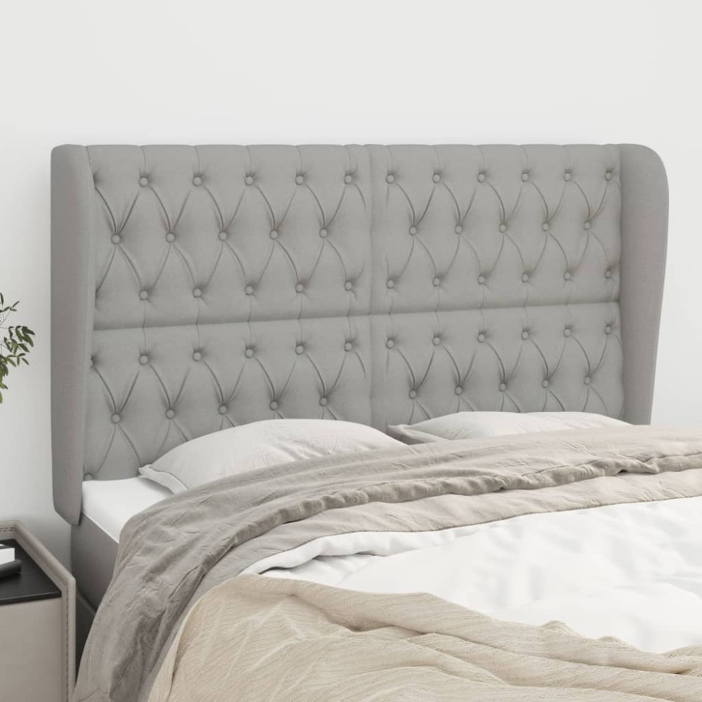 vidaXL Tăblie de pat cu aripioare gri deschis 163x23x118/128 cm textil