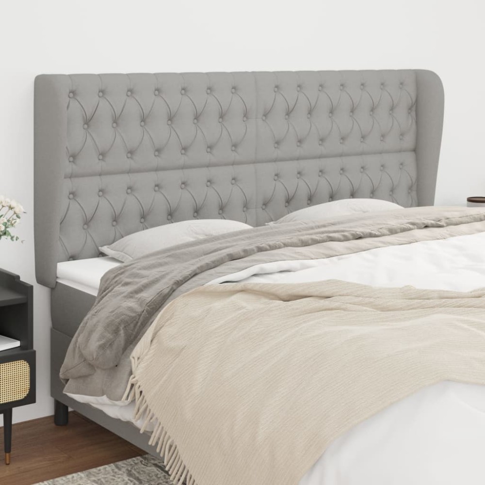 vidaXL Tăblie de pat cu aripioare gri deschis 183x23x118/128 cm textil