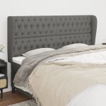 vidaXL Tăblie de pat cu aripioare gri închis 203x23x118/128 cm, textil vidaXL Tăblie de pat cu aripioare gri închis 203x23x118/128 cm, textil