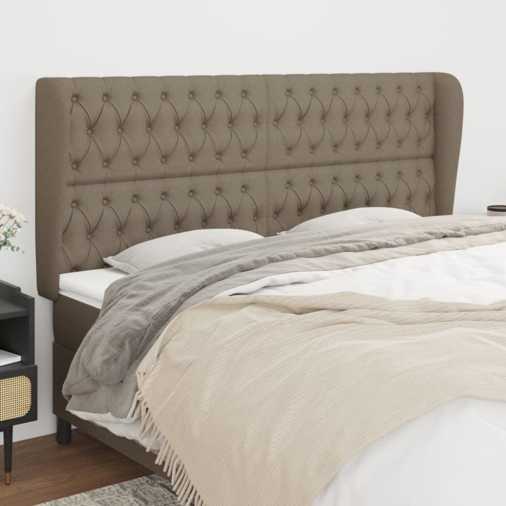 vidaXL Tăblie de pat cu aripioare gri taupe 203x23x118/128 cm textil