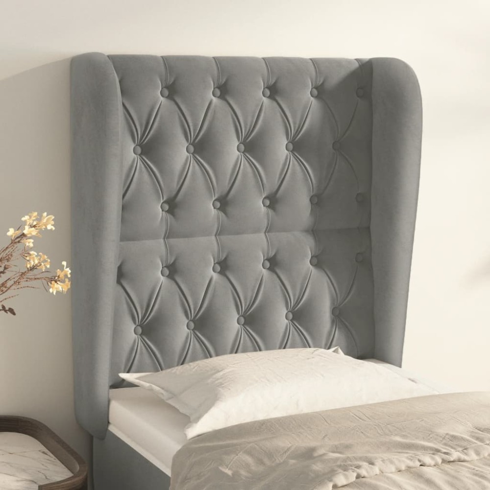 vidaXL Tăblie de pat cu aripioare gri deschis 83x23x118/128 cm catifea
