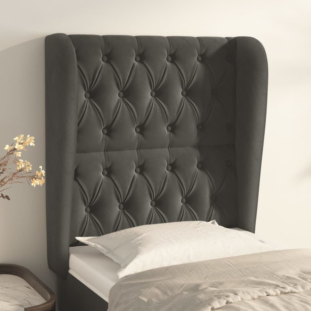 vidaXL Tăblie de pat cu aripioare gri închis 83x23x118/128 cm catifea