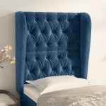 vidaXL Tăblie pat cu aripioare albastru închis 83x23x118/128cm catifea vidaXL Tăblie pat cu aripioare albastru închis 83x23x118/128cm catifea