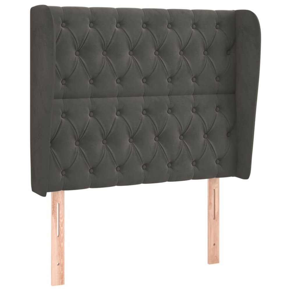 vidaXL Tăblie de pat cu aripioare gri închis 93x23x118/128 cm catifea