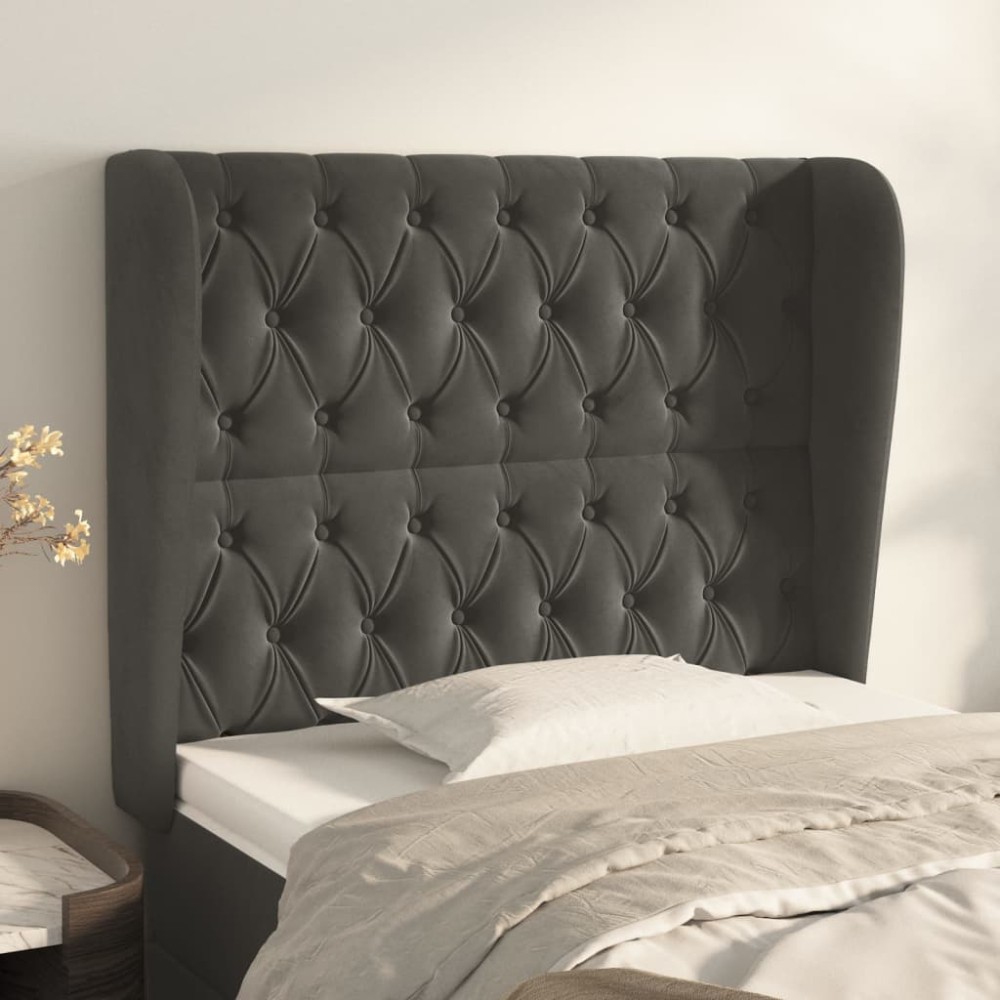 vidaXL Tăblie de pat cu aripioare gri închis 103x23x118/128 cm catifea