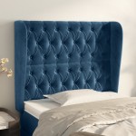 vidaXL Tăblie pat cu urechi albastru închis 103x23x118/128cm catifea vidaXL Tăblie pat cu urechi albastru închis 103x23x118/128cm catifea
