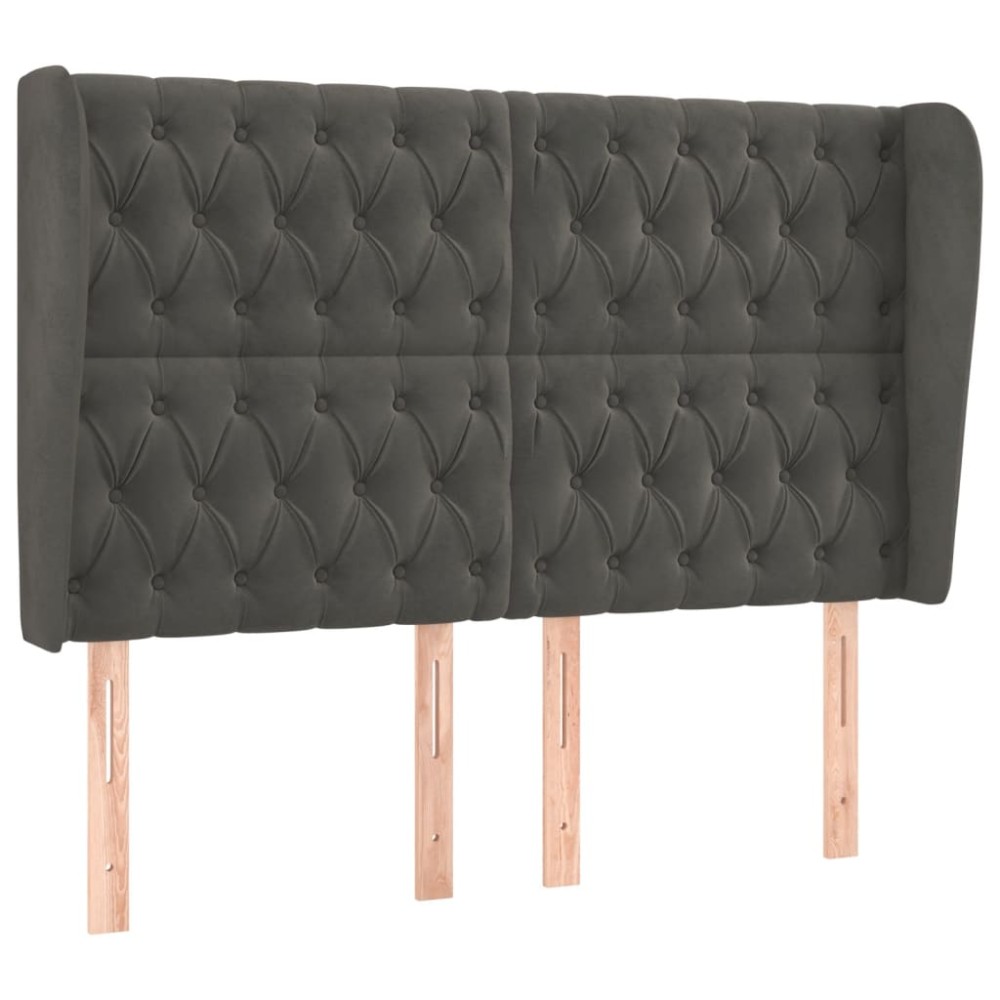 vidaXL Tăblie de pat cu aripioare gri închis 147x23x118/128 cm catifea