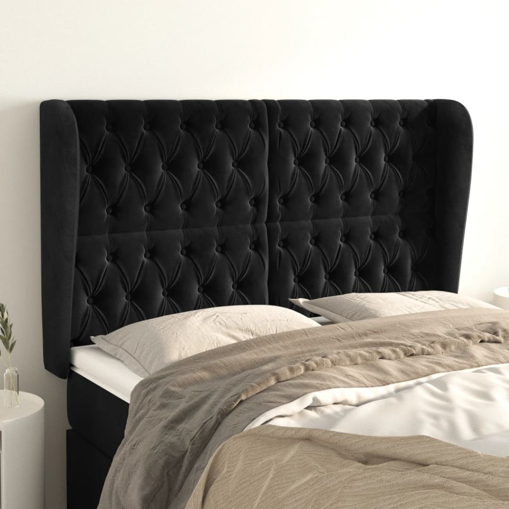 vidaXL Tăblie de pat cu aripioare, negru, 147x23x118/128 cm, catifea