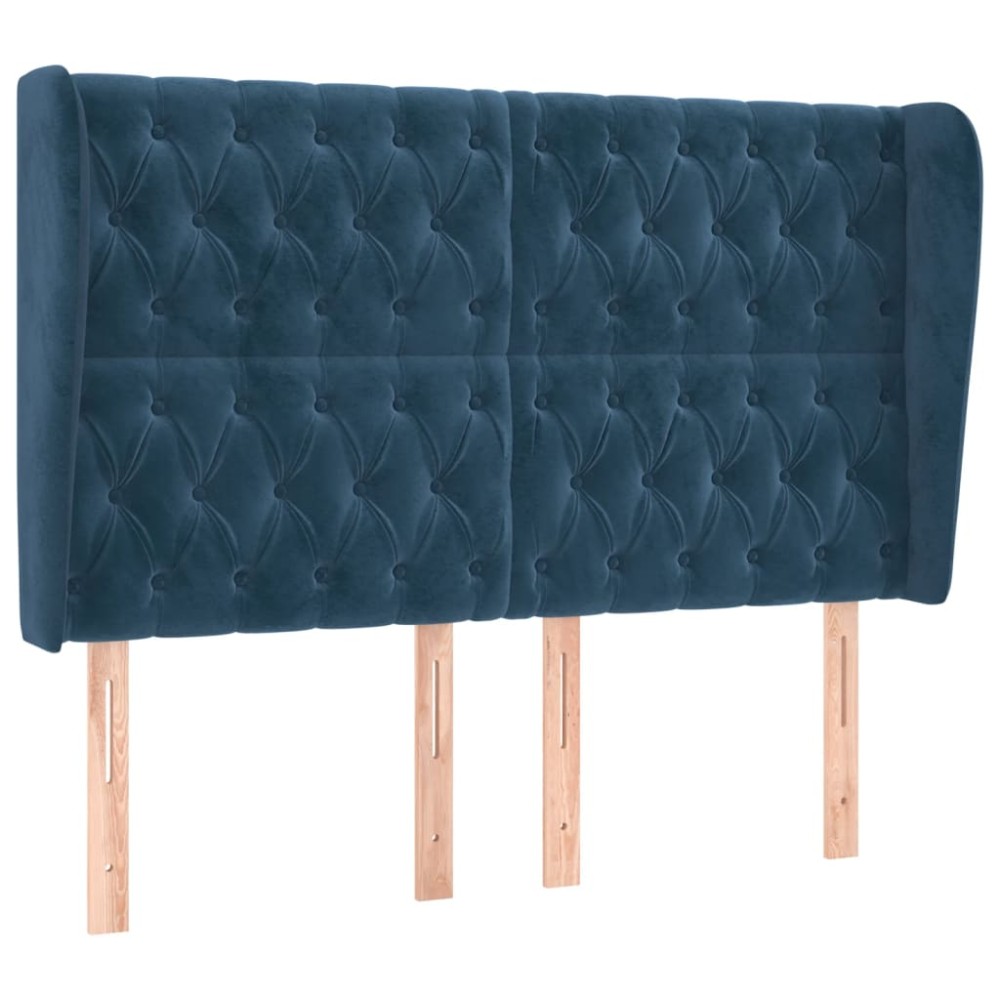 vidaXL Tăblie pat cu urechi albastru închis 163x23x118/128 cm catifea