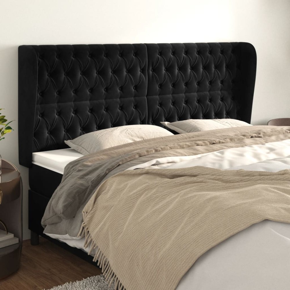 vidaXL Tăblie de pat cu aripioare, negru, 183x23x118/128 cm, catifea