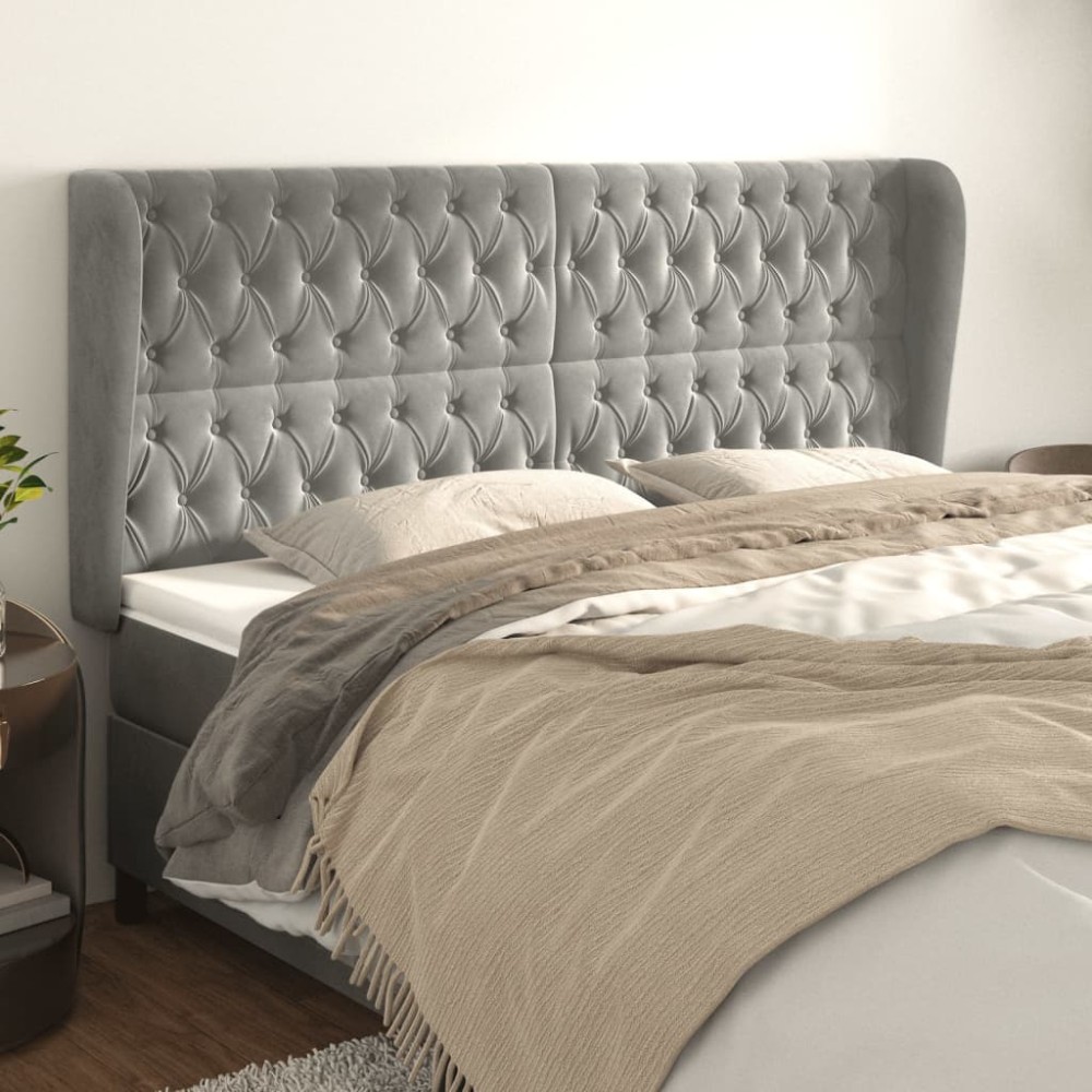vidaXL Tăblie de pat cu aripioare gri deschis 203x23x118/128cm catifea