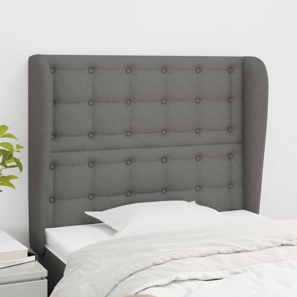 vidaXL Tăblie de pat cu aripioare gri închis 83x23x118/128 cm textil