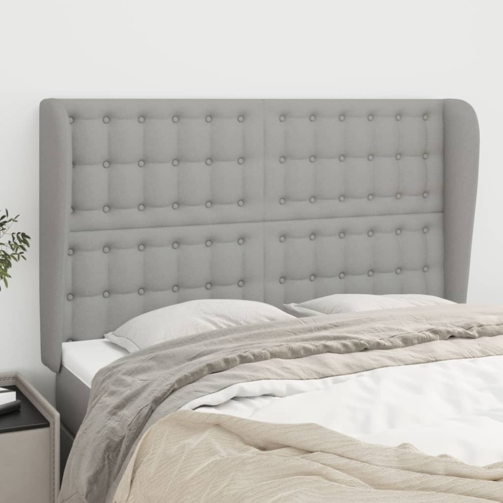 vidaXL Tăblie de pat cu aripioare gri deschis 147x23x118/128 cm textil