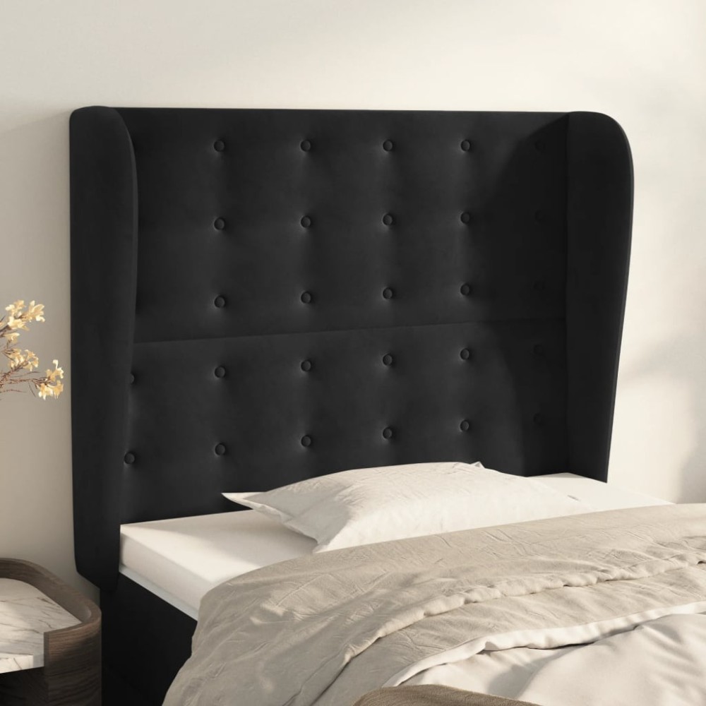 vidaXL Tăblie de pat cu aripioare, negru, 103x23x118/128 cm, catifea