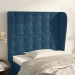 vidaXL Tăblie pat cu urechi albastru închis 103x23x118/128cm catifea vidaXL Tăblie pat cu urechi albastru închis 103x23x118/128cm catifea