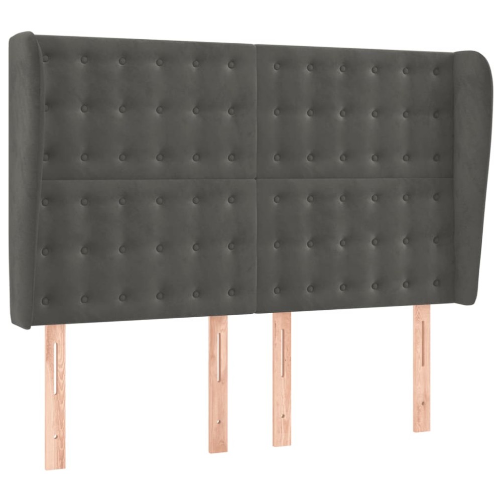 vidaXL Tăblie de pat cu aripioare gri închis 147x23x118/128 cm catifea
