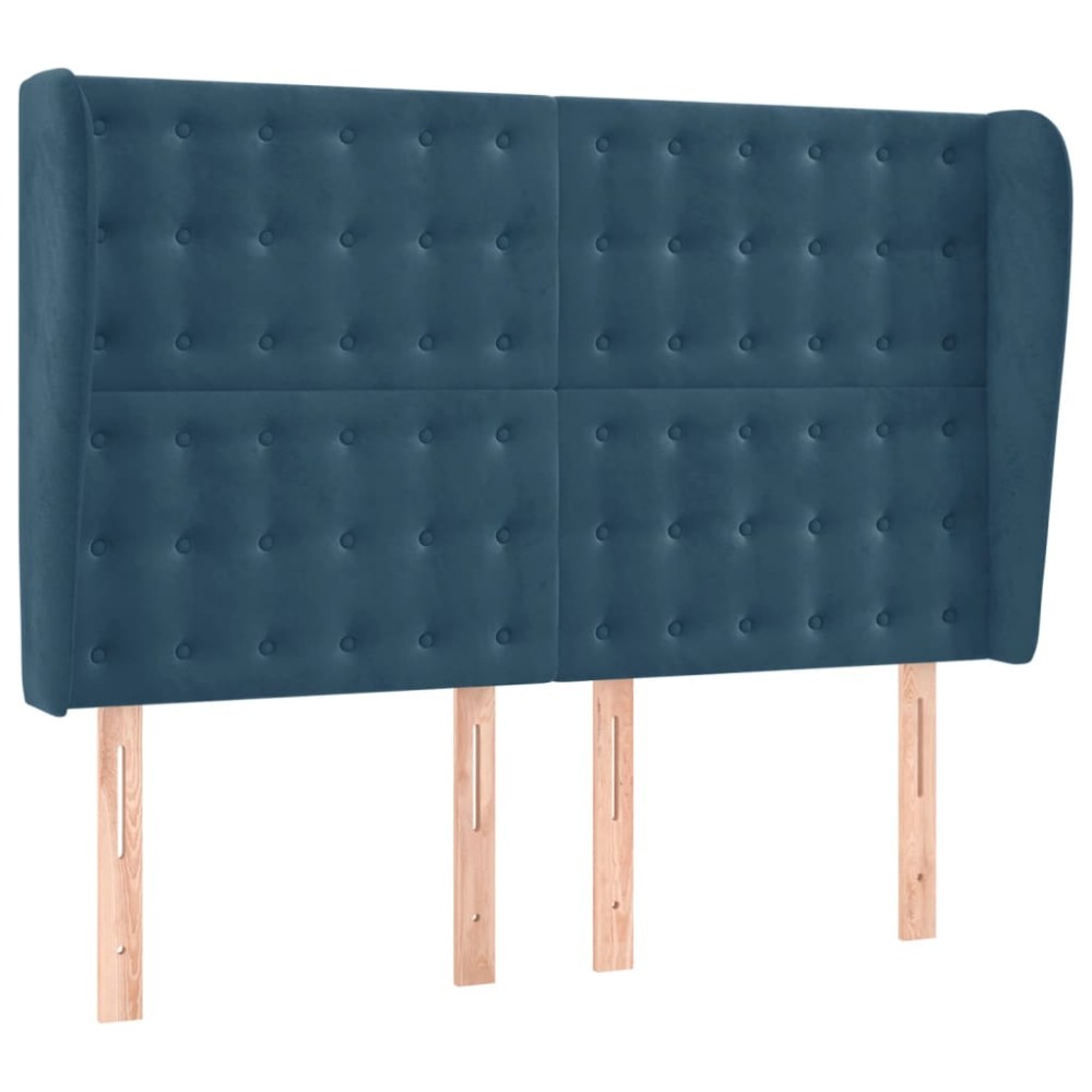 vidaXL Tăblie pat cu urechi albastru închis 147x23x118/128 cm catifea