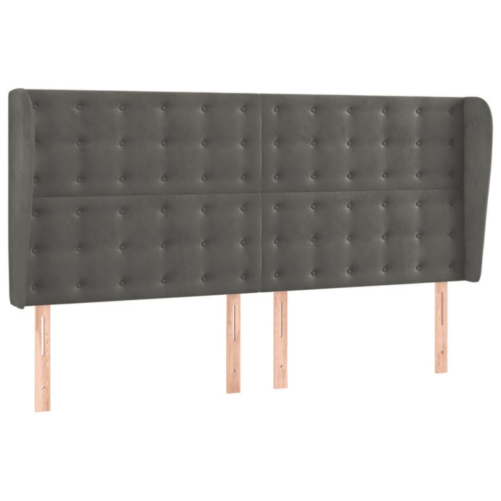 vidaXL Tăblie de pat cu aripioare gri închis 183x23x118/128 cm catifea