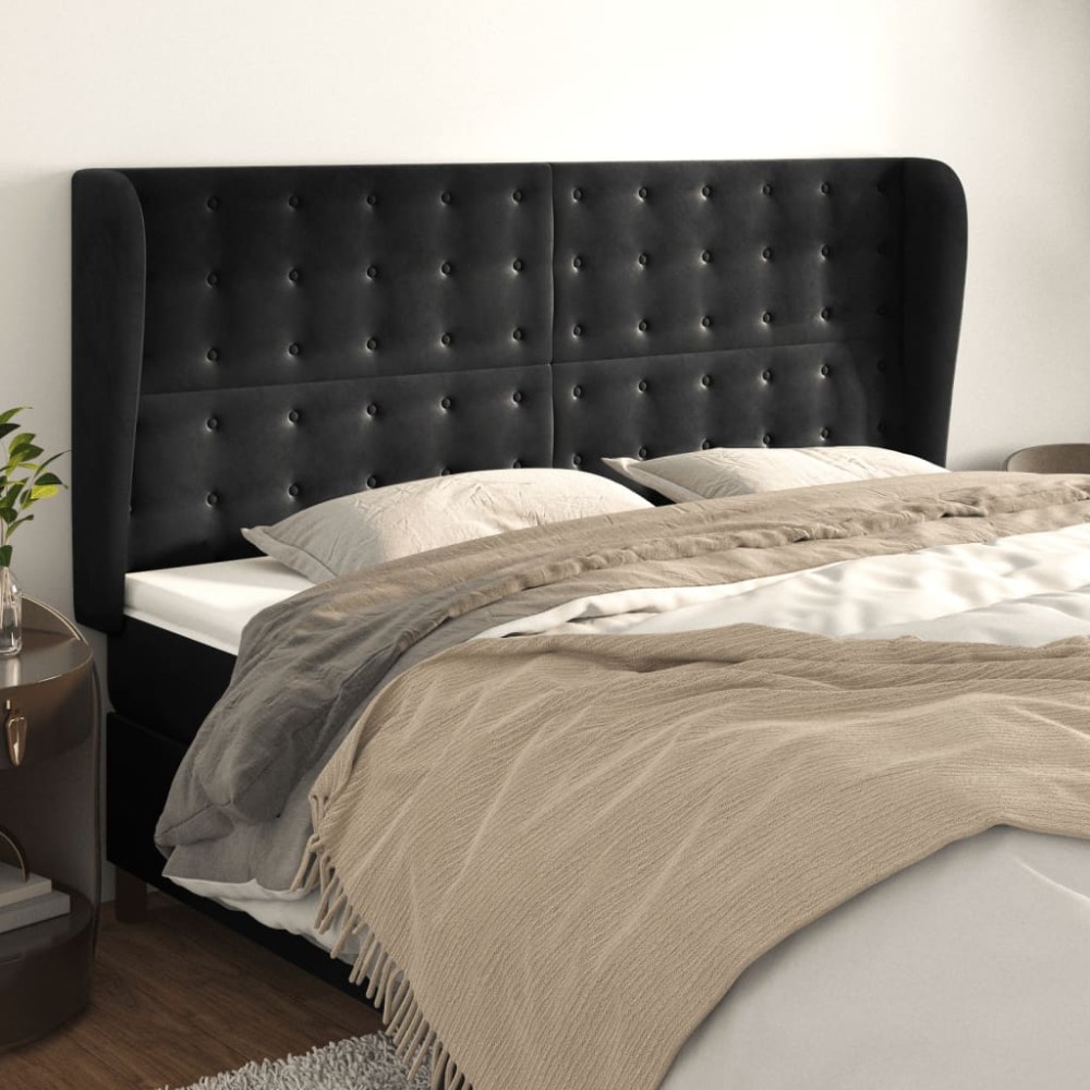 vidaXL Tăblie de pat cu aripioare, negru, 203x23x118/128 cm, catifea