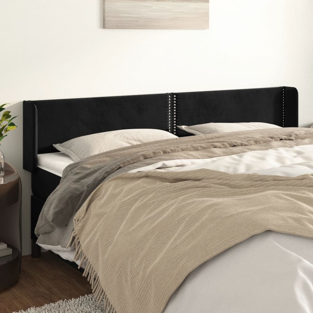 vidaXL Tăblie de pat cu aripioare negru 183x16x78/88 cm catifea