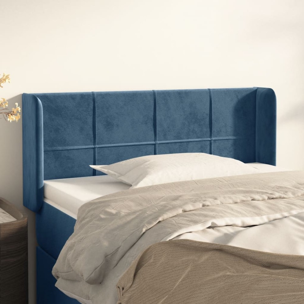 vidaXL Tăblie pat cu aripioare albastru închis 83x16x78/88 cm catifea