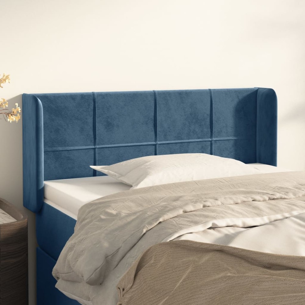 vidaXL Tăblie pat cu aripioare albastru închis 103x16x78/88 cm catifea