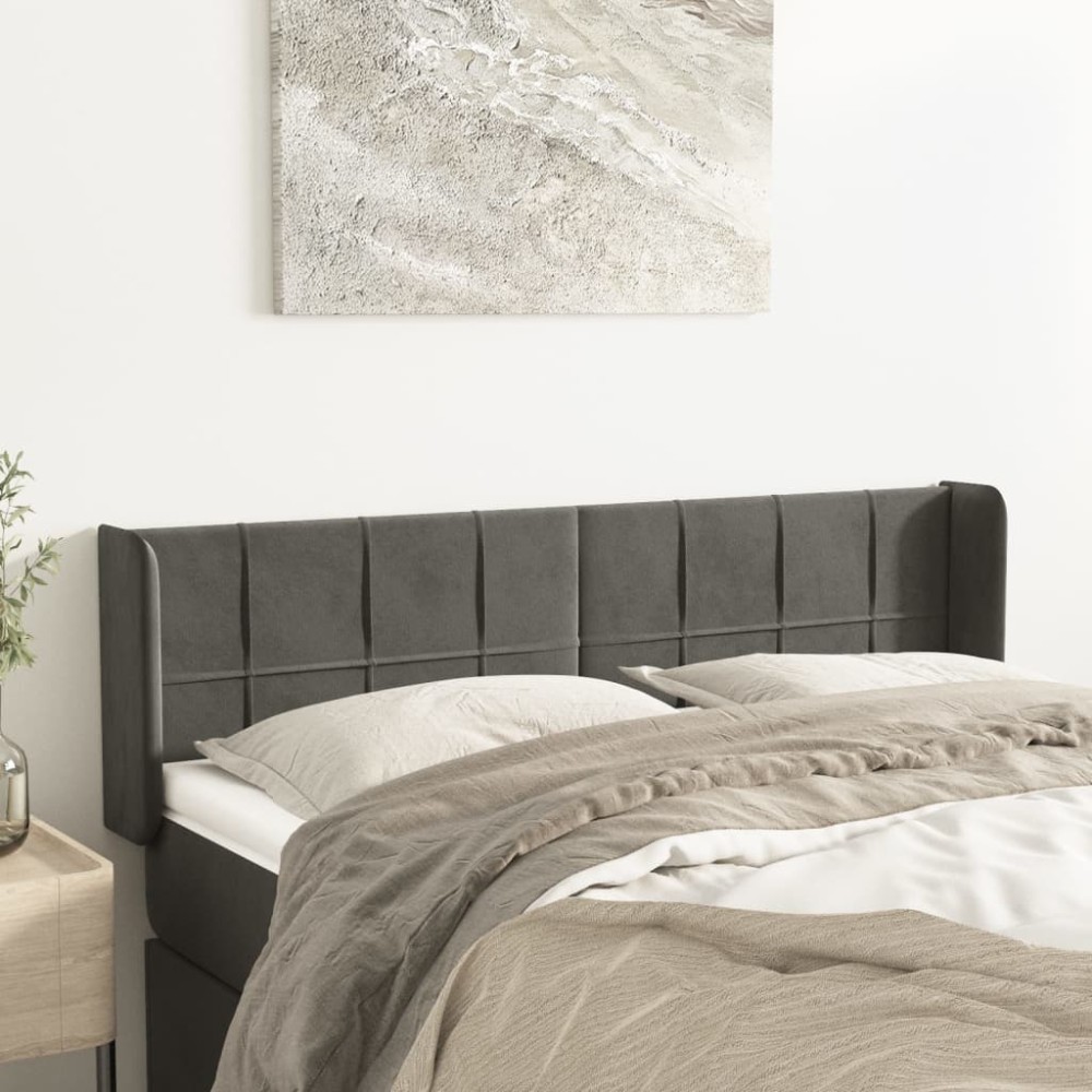 vidaXL Tăblie de pat cu aripioare gri închis 147x16x78/88 cm catifea