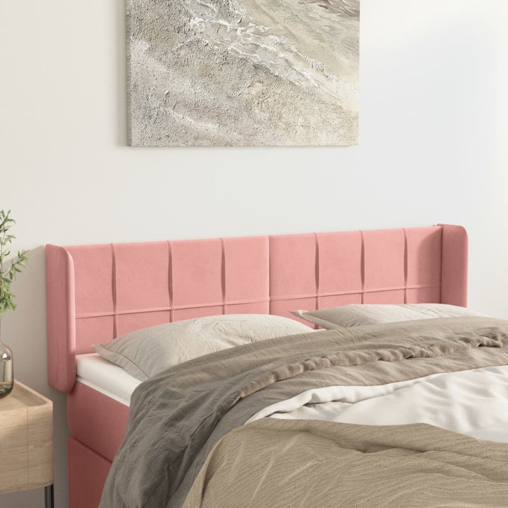 vidaXL Tăblie de pat cu aripioare roz 147x16x78/88 cm catifea