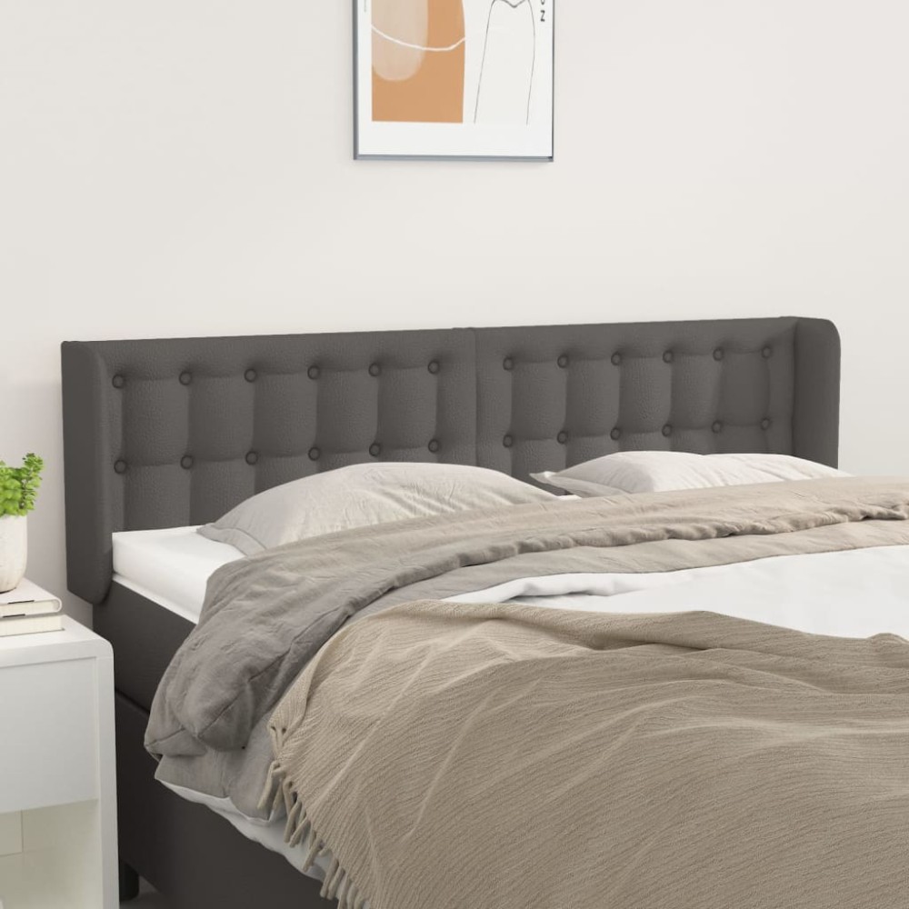 vidaXL Tăblie de pat cu aripioare gri 147x16x78/88 cm piele ecologică
