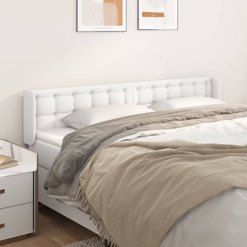 vidaXL Tăblie de pat cu aripioare alb 163x16x78/88 cm piele ecologică