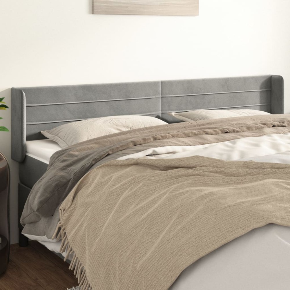 vidaXL Tăblie de pat cu aripioare gri deschis 163x16x78/88 cm catifea