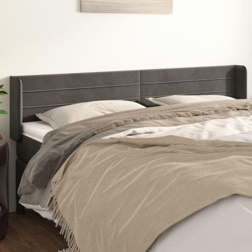 vidaXL Tăblie de pat cu aripioare gri închis 163x16x78/88 cm catifea