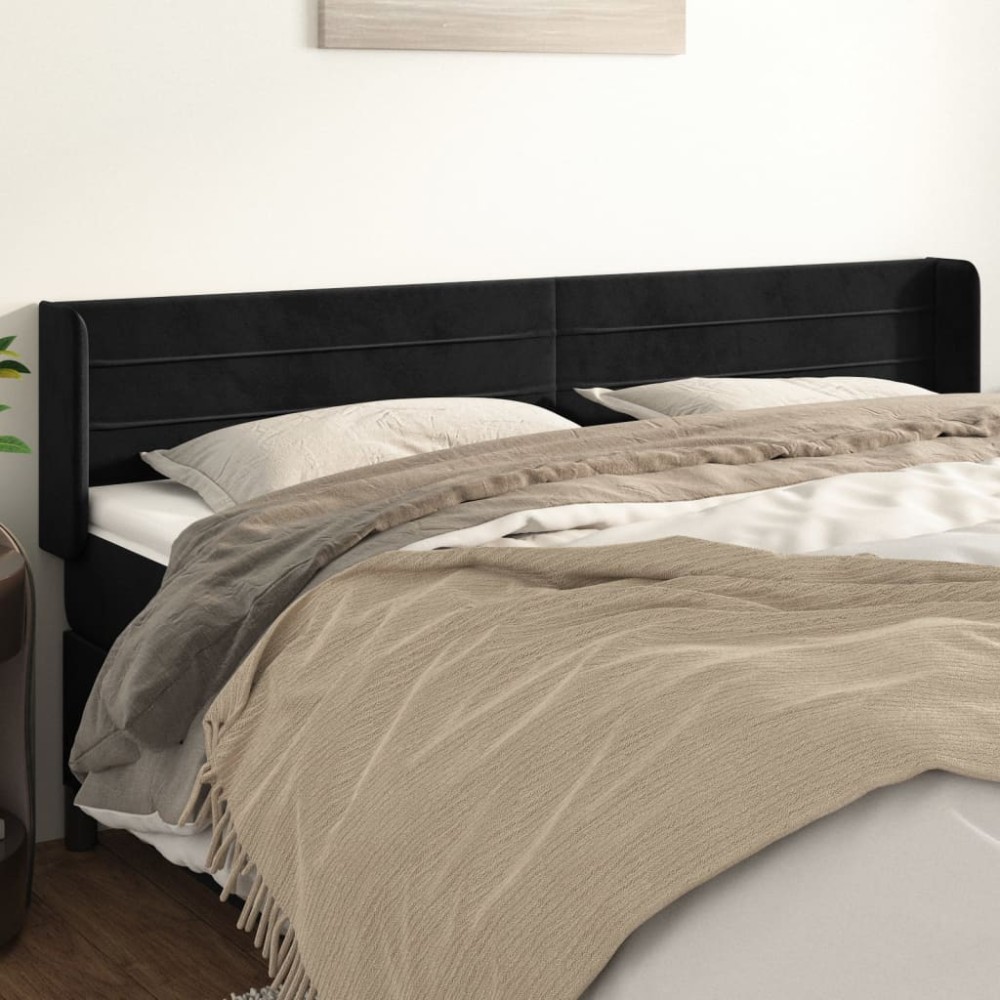 vidaXL Tăblie de pat cu aripioare negru 163x16x78/88 cm catifea