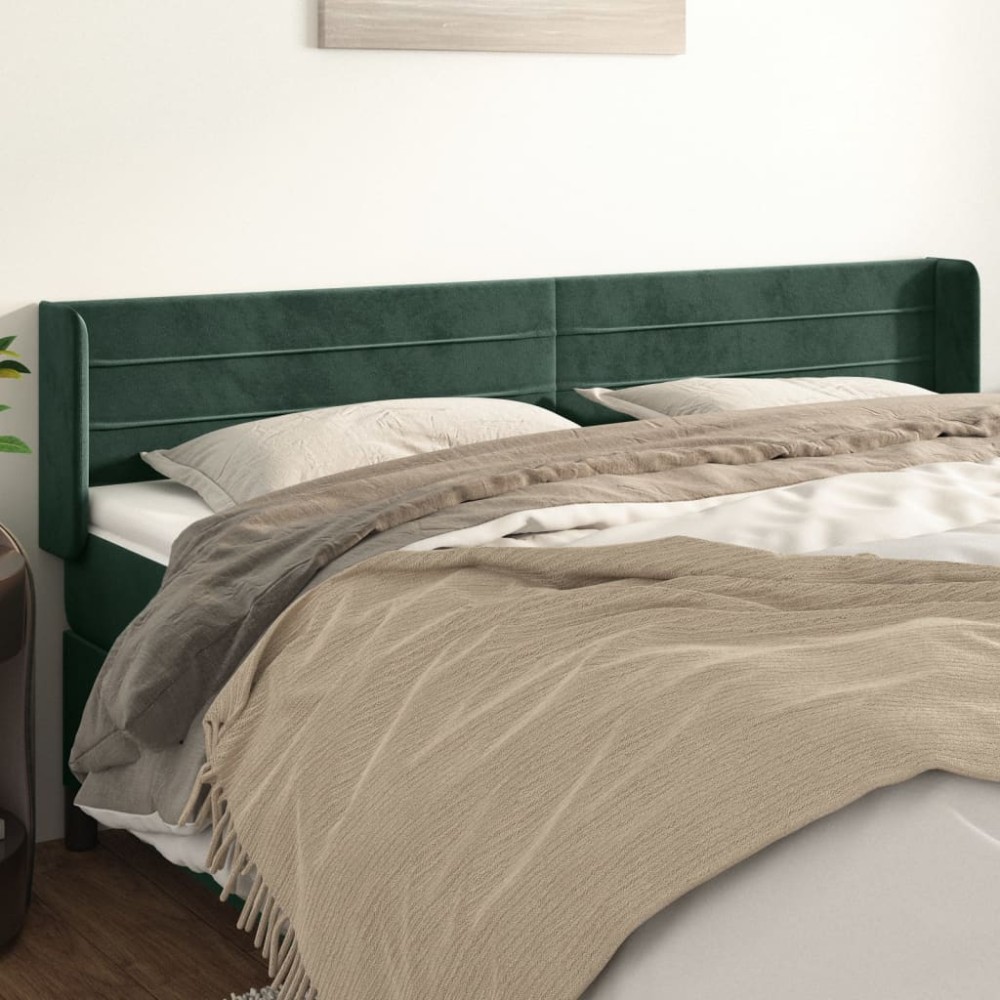 vidaXL Tăblie de pat cu aripioare verde închis 163x16x78/88 cm catifea