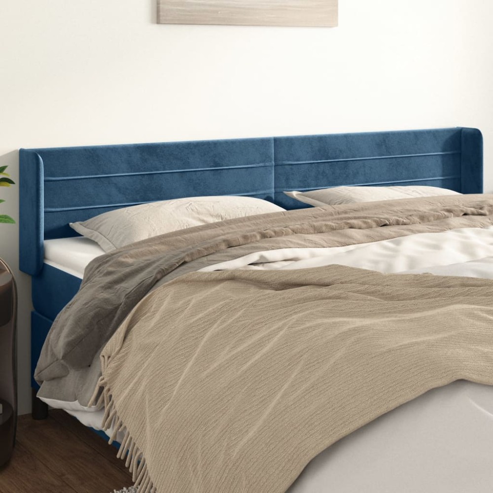 vidaXL Tăblie pat cu aripioare albastru închis 183x16x78/88 cm catifea